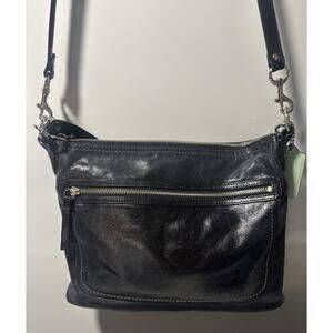 Coach Black Buttery Leather Hippie Crossbody Purse Bag W/Tiffany Blue Lining